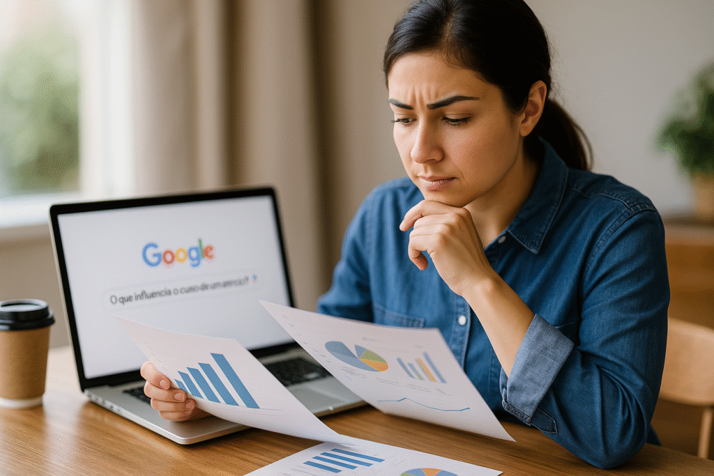 Pessoa analisando retorno de campanhas no Google Ads com gráficos.
