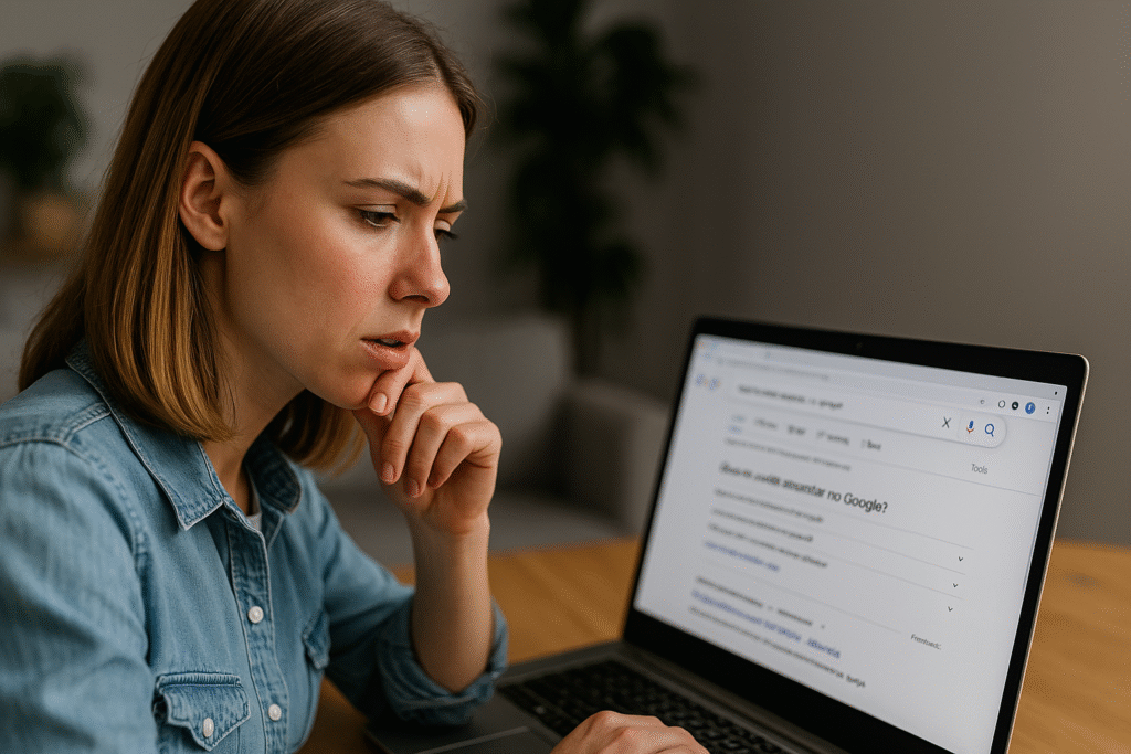 Usuária pesquisando perguntas frequentes sobre custos de anúncios no Google.