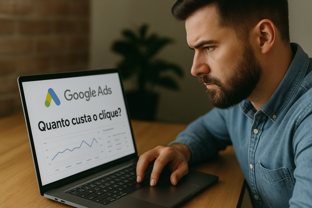 Profissional avaliando gráfico com variação de custo por clique no Google Ads.